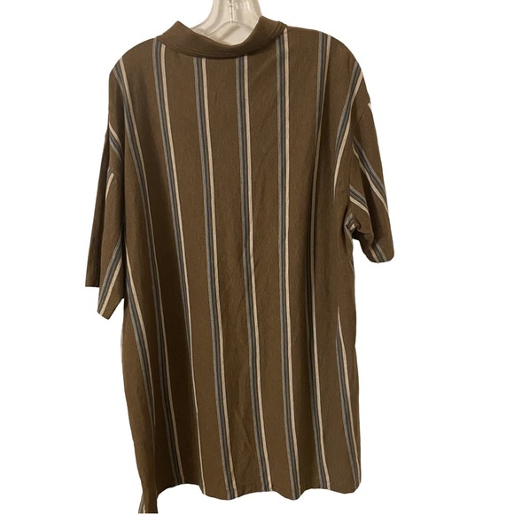 TownCraft Men Short Sleeves Pullover Brown with Vertical Stripes Polo Shirt. - Picture 2 of 7